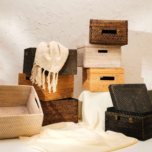Natural rattan storage basket without lid 31cm handwoven wicker