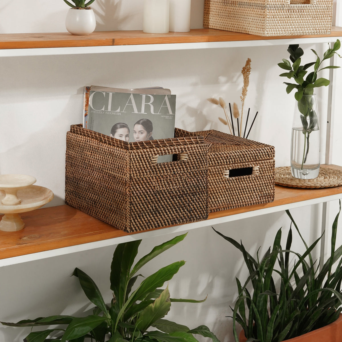 Dark wicker on sale storage baskets