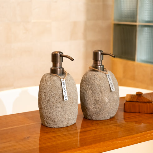 Natural finish soap dispenser, front view
