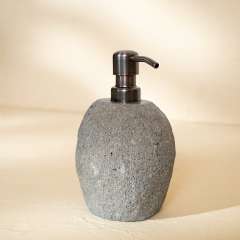Natural stone soap dispenser, front view