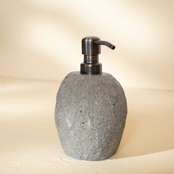 Natural stone soap dispenser, front view