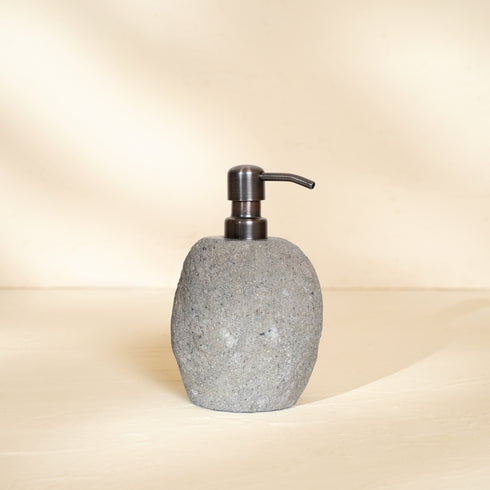 Natural stone soap dispenser, close-up detail view