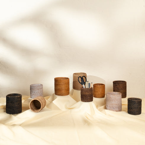 Pen and pencil holder rattan pot