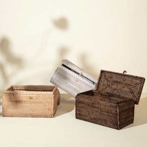 Rattan toilet roll storage box three colours handwoven wicker