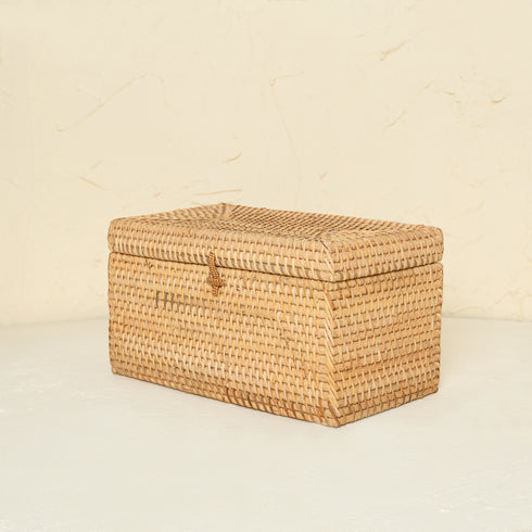 Rectangular Rattan Toilet Roll Storage Box with Lid