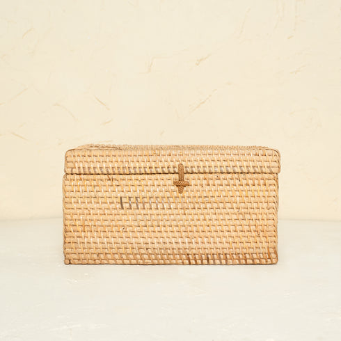 Rectangular Rattan Toilet Roll Storage Box with Lid