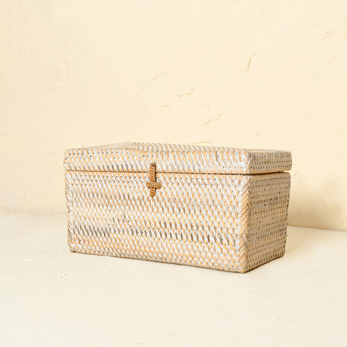 Rectangular Rattan Toilet Roll Storage Box with Lid