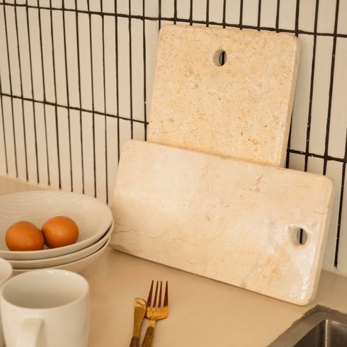 Beige Marble Chopping Board – Natural Stone Kitchen Board (2 Sizes)