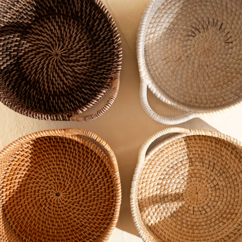 Small Rattan Round Basket with Handles - 4 colours