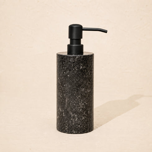 Black marble soap dispenser with matt black metal pump