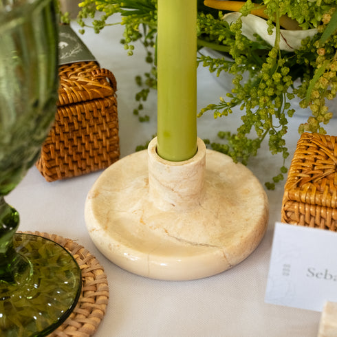 Marble Candle Stick Holder in onyx and beige