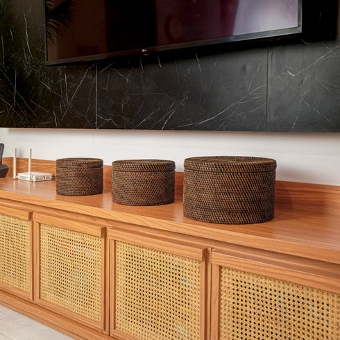 Round Rattan Storage Basket - Dark Brown - Coastal Villa Homeware