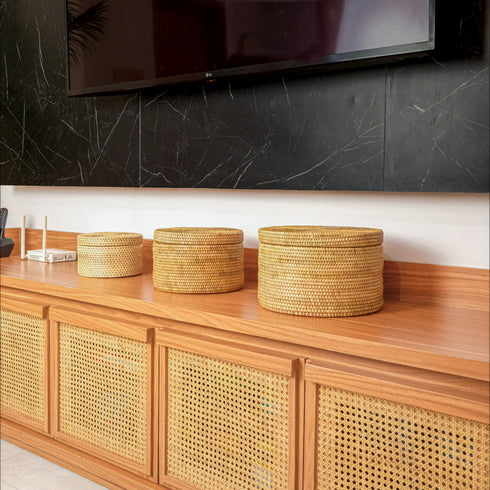 Round Rattan Storage Basket - Natural - Coastal Villa Homeware