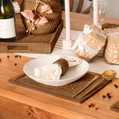 Rectangular Rattan Placemat - Dark Brown - Coastal Villa Homeware