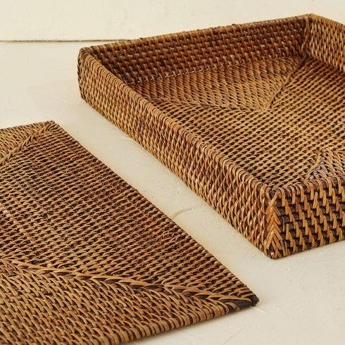 Rectangular Placemats with Holder - Dark Brown - Coastal Villa Homeware