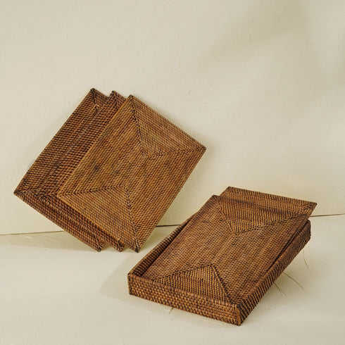 Rectangular Placemats with Holder - Dark Brown - Coastal Villa Homeware