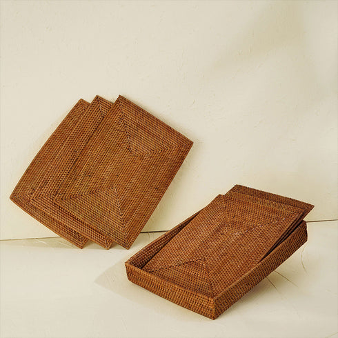 Rectangular Placemats with Holder - Honey Brown - Coastal Villa Homeware