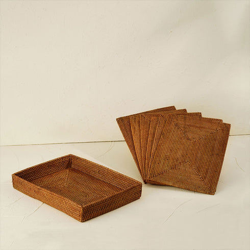 Rectangular Placemats with Holder - Honey Brown - Coastal Villa Homeware