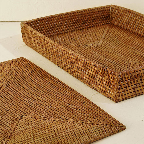 Rectangular Placemats with Holder - Honey Brown - Coastal Villa Homeware