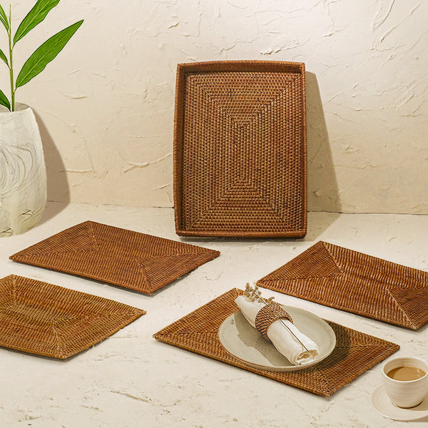 Rectangular Placemats with Holder - Honey Brown - Coastal Villa Homeware