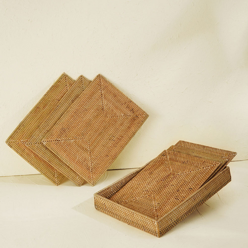 Natural rectangular rattan placemats with holder lifestyle