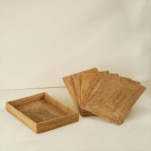 Rectangular Placemats with Holder - Natural - Coastal Villa Homeware