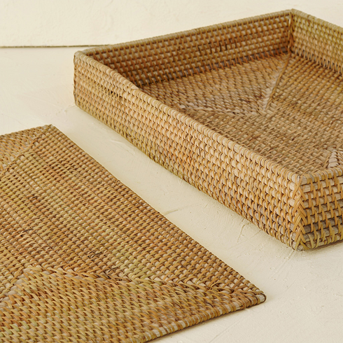 Natural rectangular rattan placemats with holder styled