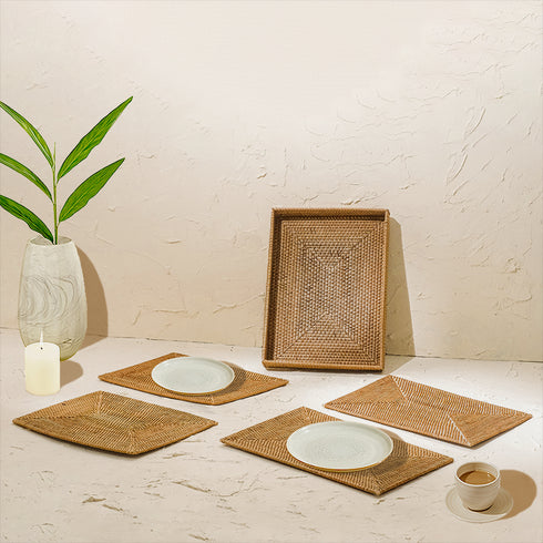 Rectangular Placemats with Holder - Natural - Coastal Villa Homeware