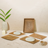 Natural rectangular rattan placemats with holder close up