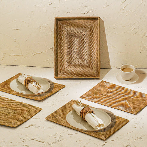 Rectangular Placemats with Holder - Natural - Coastal Villa Homeware