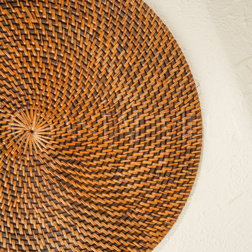 Round Rattan Placemat with Holder - Honey Brown - Coastal Villa Homeware