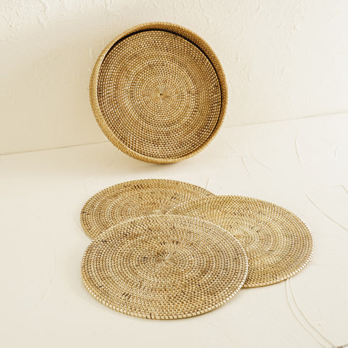 Round Rattan Placemat With Holder - Natural - Coastal Villa Homeware