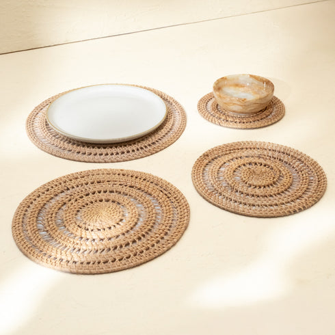 Spiral Round Rattan Placemats - Natural - Coastal Villa Homeware