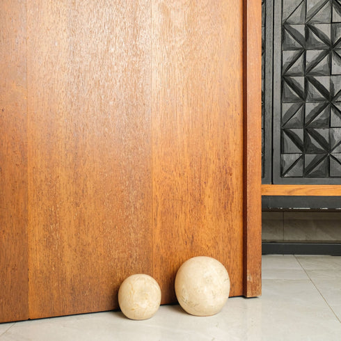 Beige marble ball door stop 8cm handcrafted decorative genuine stone