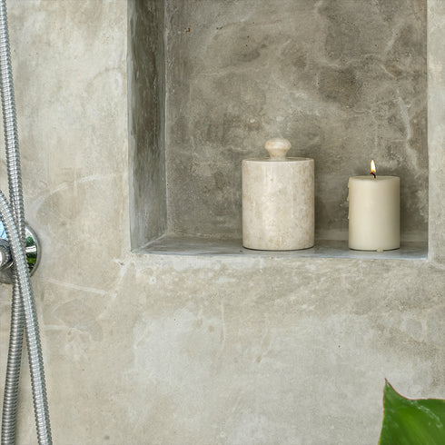 Cotton buds holder - Black and beige marble - Coastal Villa Homeware