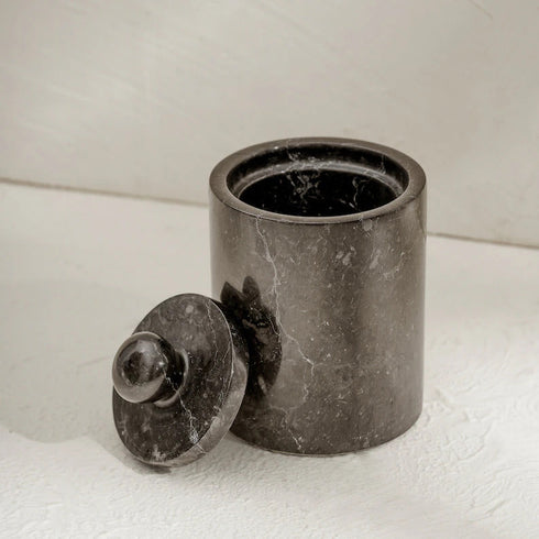 Cotton buds holder - Black and beige marble - Coastal Villa Homeware