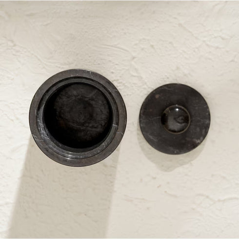 Cotton buds holder - Black and beige marble - Coastal Villa Homeware