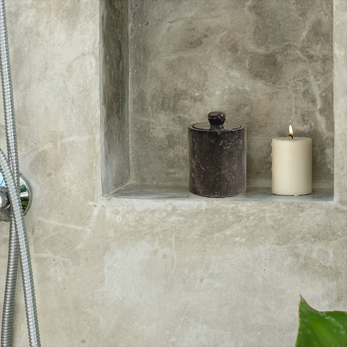 Cotton buds holder - Black and beige marble - Coastal Villa Homeware