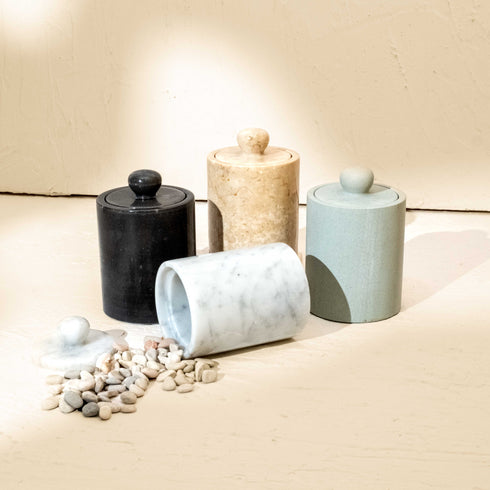 Cotton buds holder - Black and beige marble - Coastal Villa Homeware