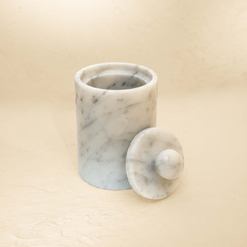 Cotton buds holder - Black and beige marble - Coastal Villa Homeware