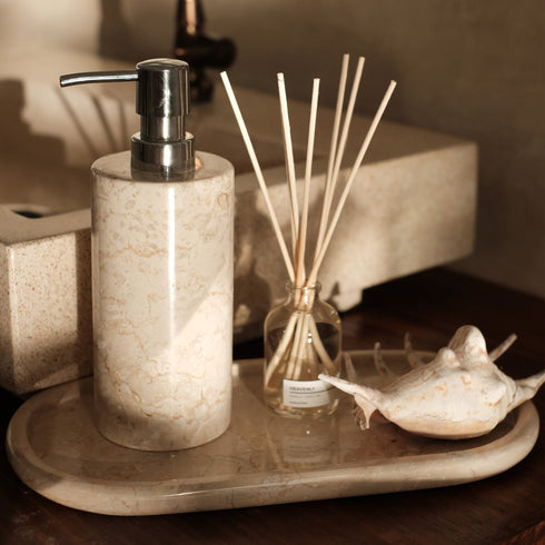 Marble tray for bathroom in black and White/Beige - Coastal Villa Homeware