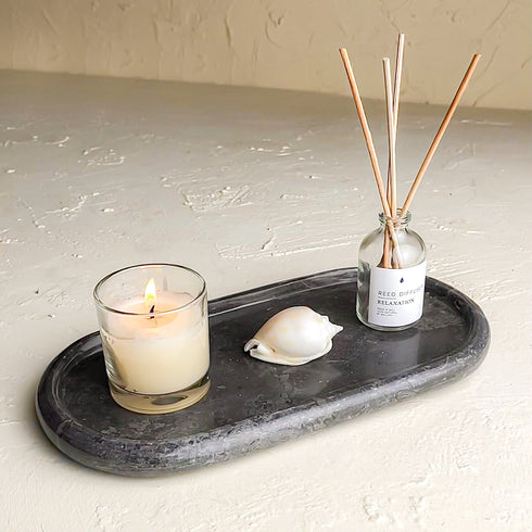 Marble tray for bathroom in black and White/Beige - Coastal Villa Homeware