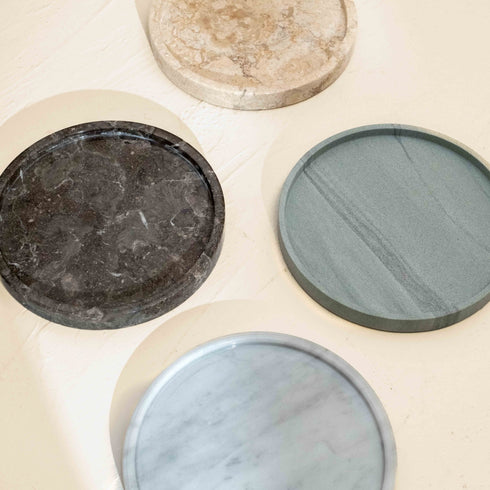Round Vanity Tray – Marble & Mineral Stone in Four Colours - Coastal Villa Homeware