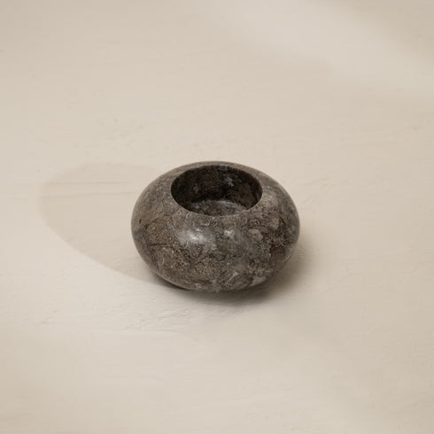 Curved Tea Light Candle Holder In Black and beige Marble - Coastal Villa Homeware