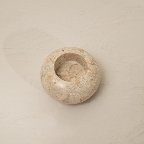 Curved Tea Light Candle Holder In Black and beige Marble - Coastal Villa Homeware