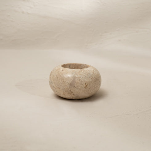 Curved Tea Light Candle Holder In Black and beige Marble - Coastal Villa Homeware