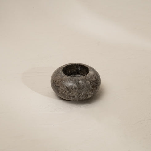 Curved Tea Light Candle Holder In Black and beige Marble - Coastal Villa Homeware