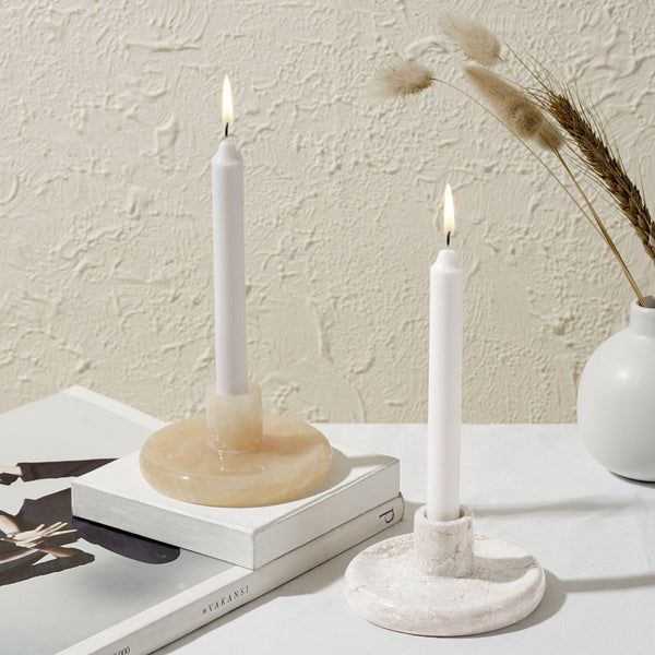 Marble Candle Stick Holder in onyx and beige - Coastal Villa Homeware