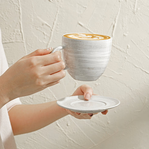 Large Coffee Cup with Saucer - White - Coastal Villa Homeware