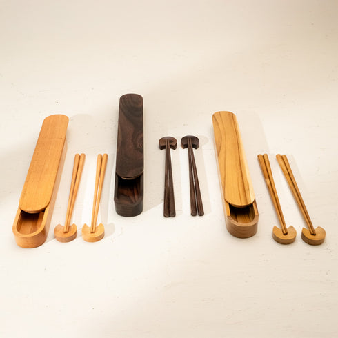 Wooden Chopstick with rest in three woods - Coastal Villa Homeware